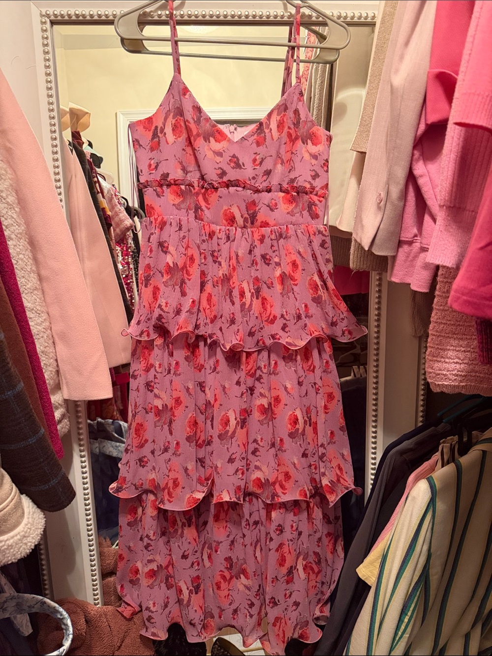 Likely Lavender Floral Tiered Maxi Dress with Pink & Red Blooms